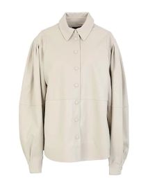 TOPSHOP IDOL CREAM PU SEAMED SHIRT Beige Womens Solid Color Shirts amp Blouses at Yoox